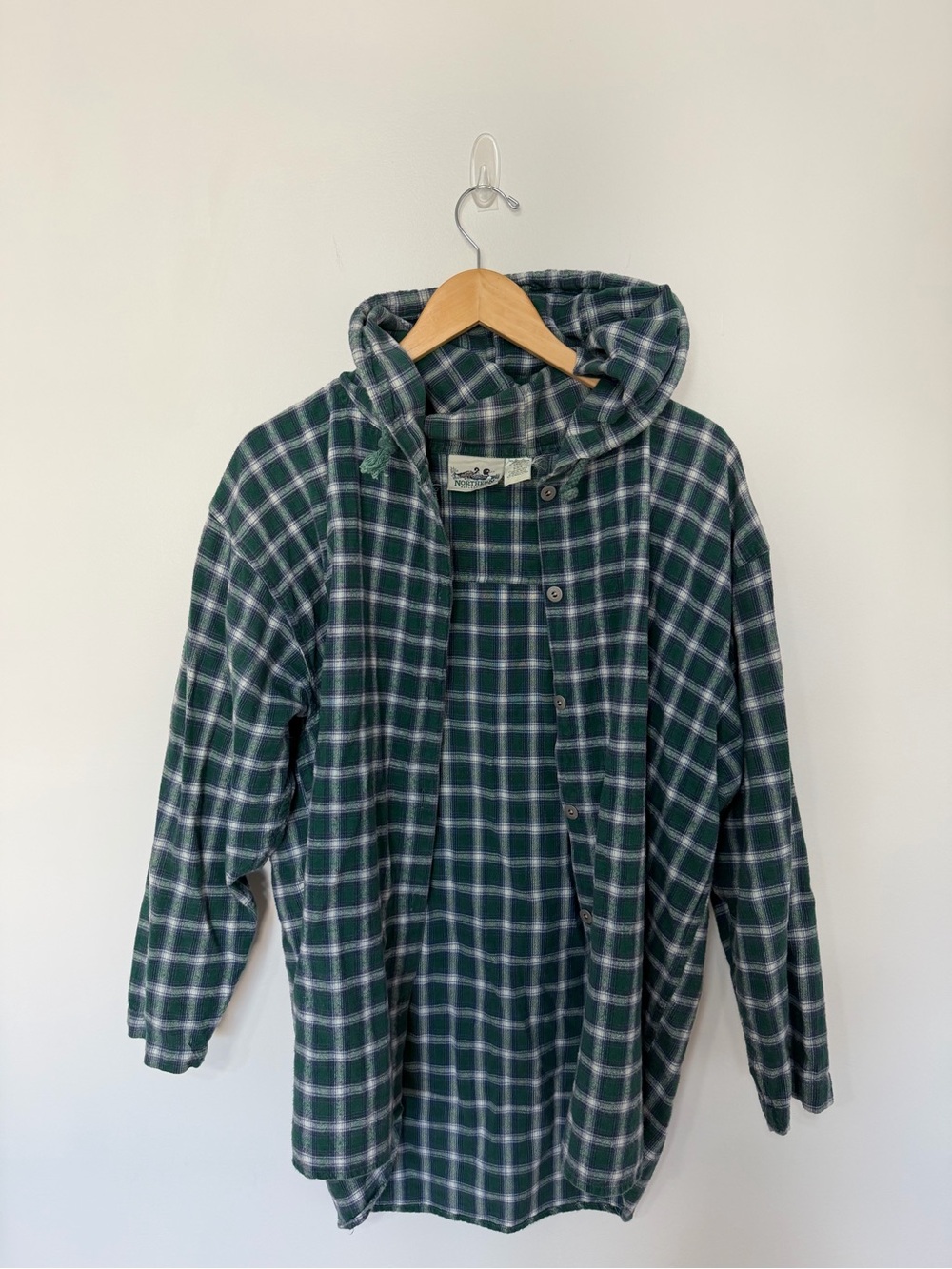 VTG Northern Reflections Green Plaid Hooded Flannel Hooded Button Front M